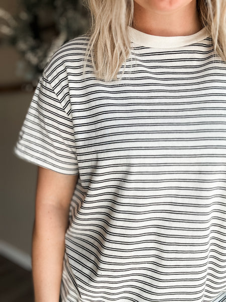 Jensen Stripe Basic Tee - Beige