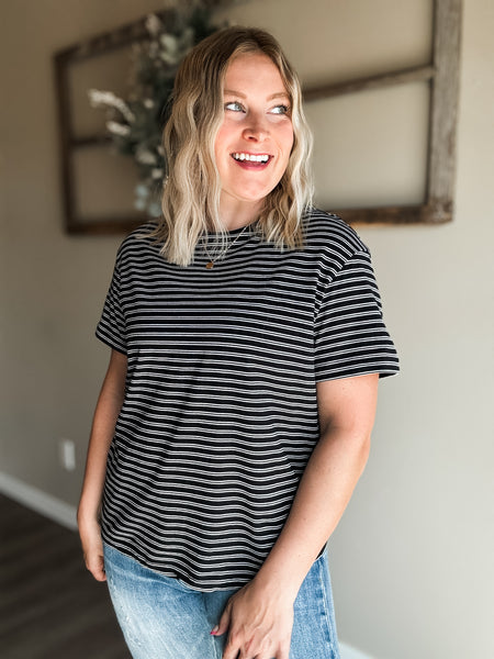 Jensen Stripe Basic Tee - Black