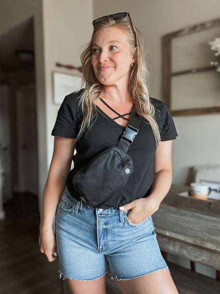 Whitley Criss Cross Tee - Black - SIZE SMALL