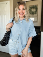 Rylan Stripe Denim Button Down Shirt - SIZE MEDIUM