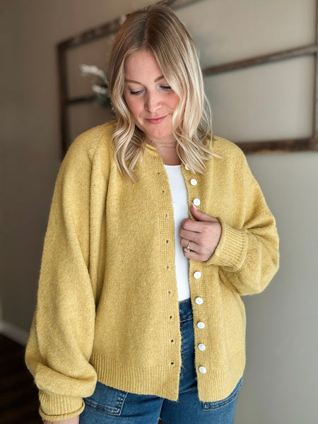Roselle Button Front Cardigan - Mustard