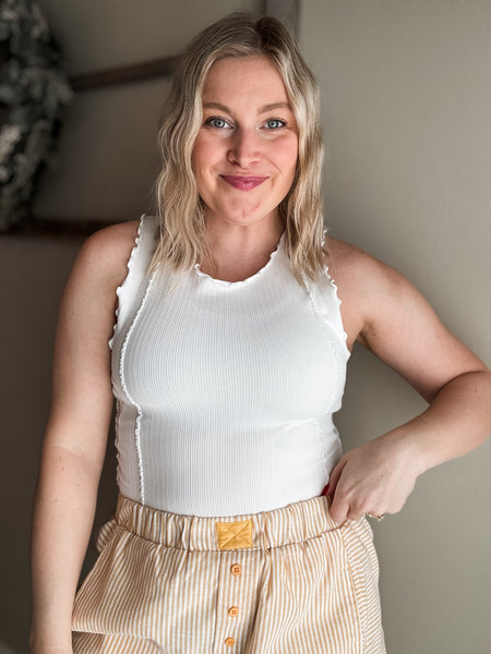 Camdyn Ribbed Tank Top - White