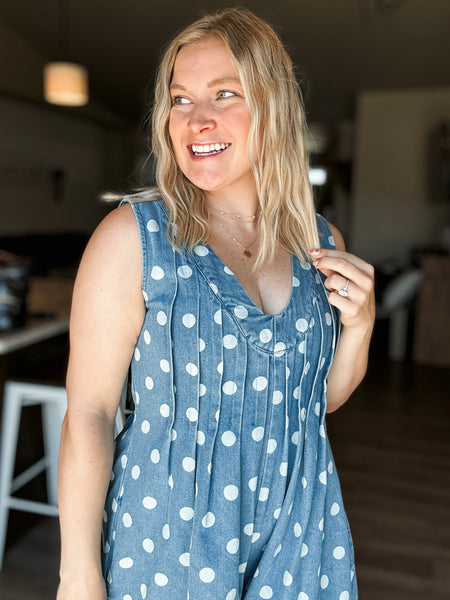 Jacelyn Polka Dot Denim Romper