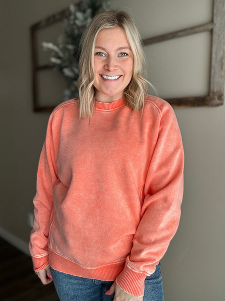 Boden Acid Wash Crewneck - Coral