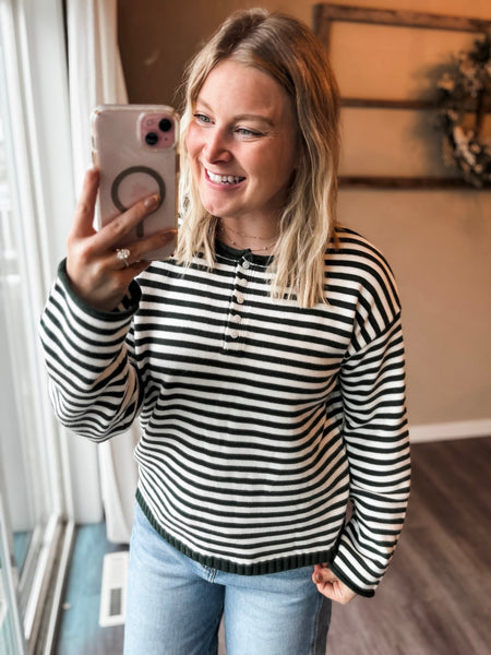 PREORDER Lyra Stripe Henley Sweater