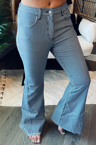 Faye Pinstripe Bell Bottom Jeans - SIZE SMALL