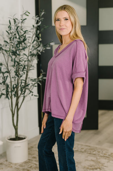 Growing Restless V-Neck Tee in Light Plum - SIZE L/XL