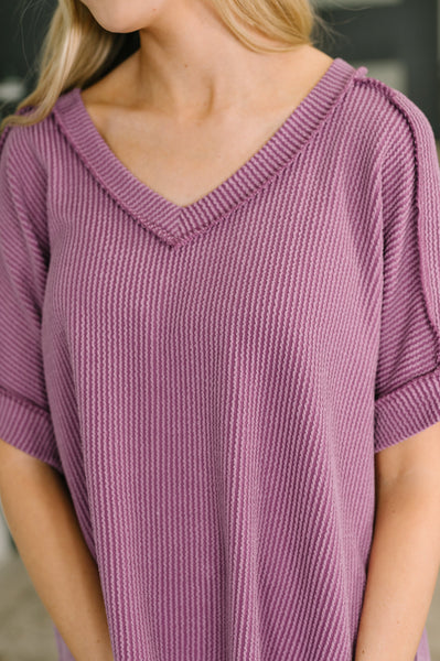 Growing Restless V-Neck Tee in Light Plum - SIZE L/XL