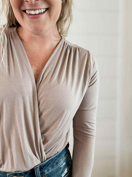 Nyra Surplice Bodysuit - Mocha