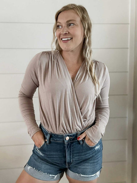 Nyra Surplice Bodysuit - Mocha