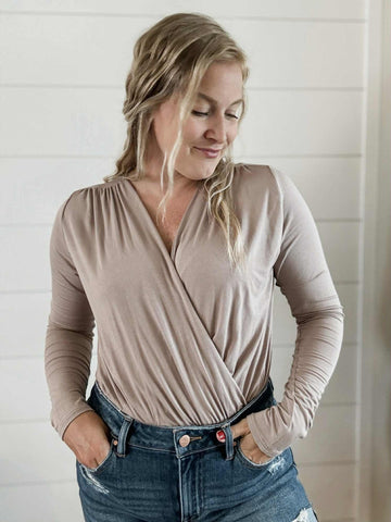 Nyra Surplice Bodysuit - Mocha