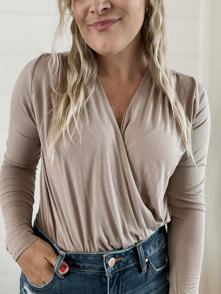 Nyra Surplice Bodysuit - Mocha