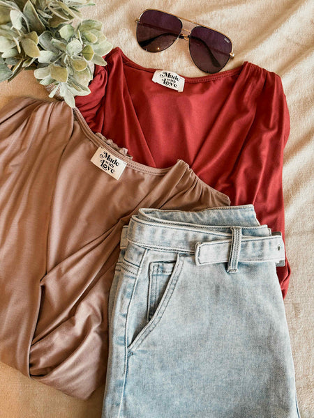 Nyra Surplice Bodysuit - Mocha