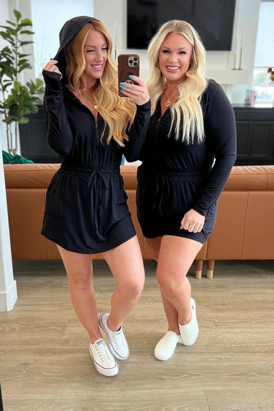 Getting Out Long Sleeve Hoodie Romper - Black