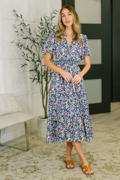 I Wanna Talk Notch Neck Midi Dress - SIZE SMALL