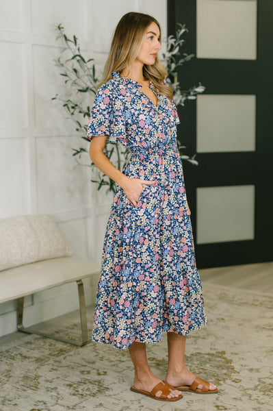 I Wanna Talk Notch Neck Midi Dress - SIZE SMALL