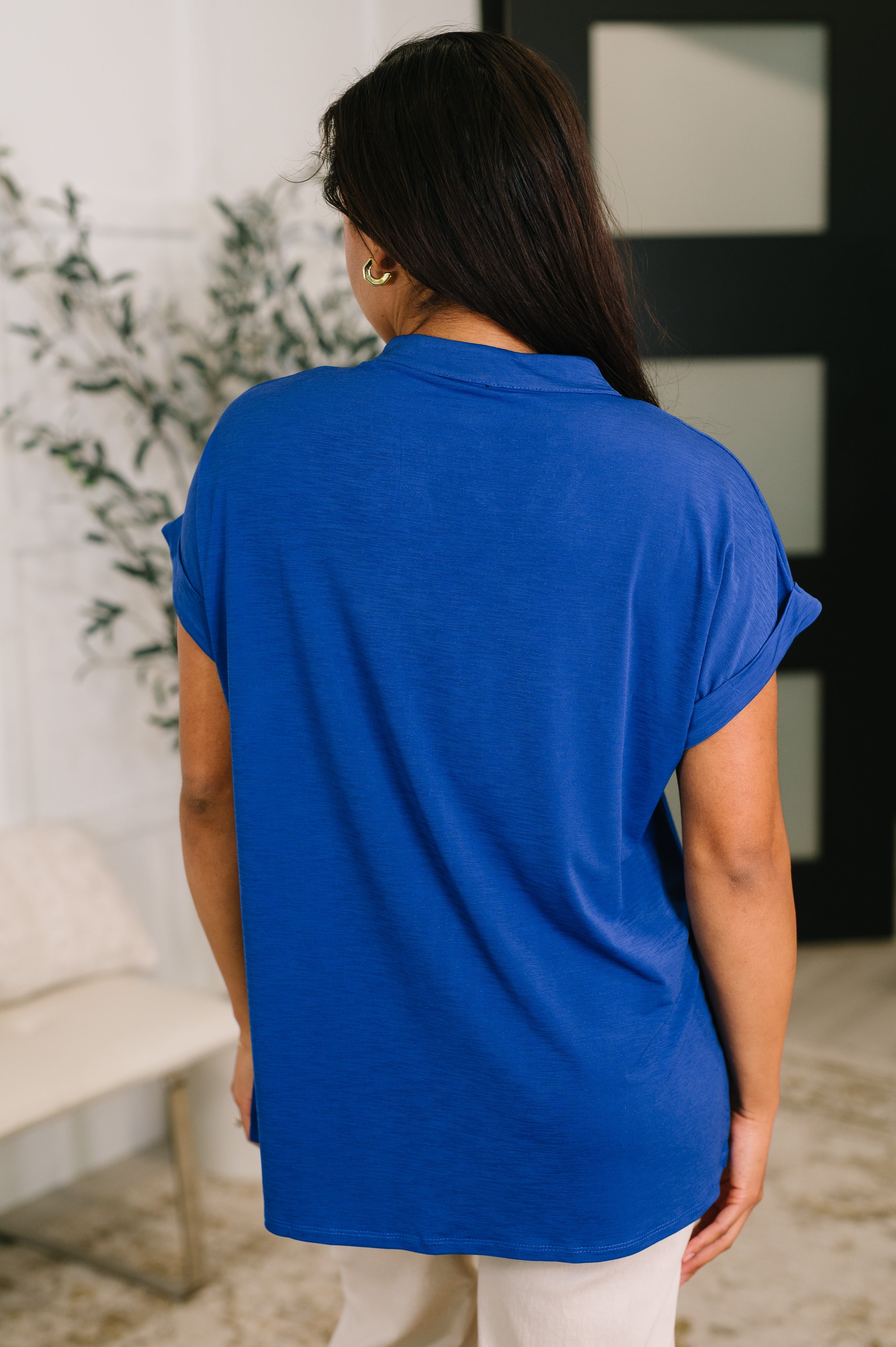 Lizzy Bloom Split Neck Blouse in Royal Blue