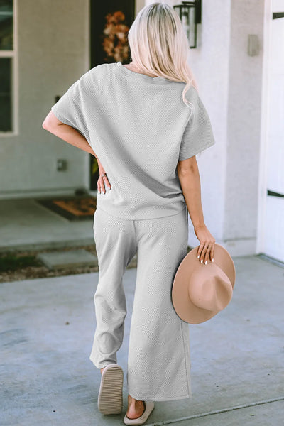 Lori Textured Pants & Short Sleeve Set - SIZE LARGE