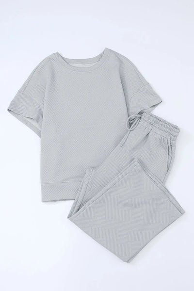 Lori Textured Pants & Short Sleeve Set