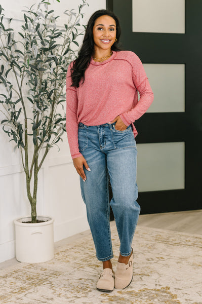 Mellow Mood Heathered Pullover in Dark Red - SIZE 2XL/3XL