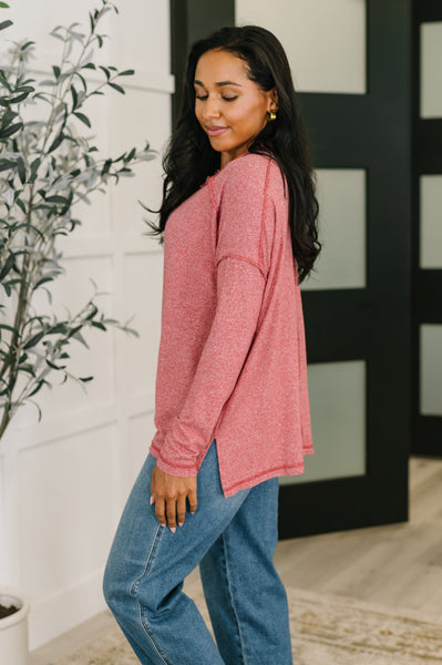 Mellow Mood Heathered Pullover in Dark Red - SIZE 2XL/3XL