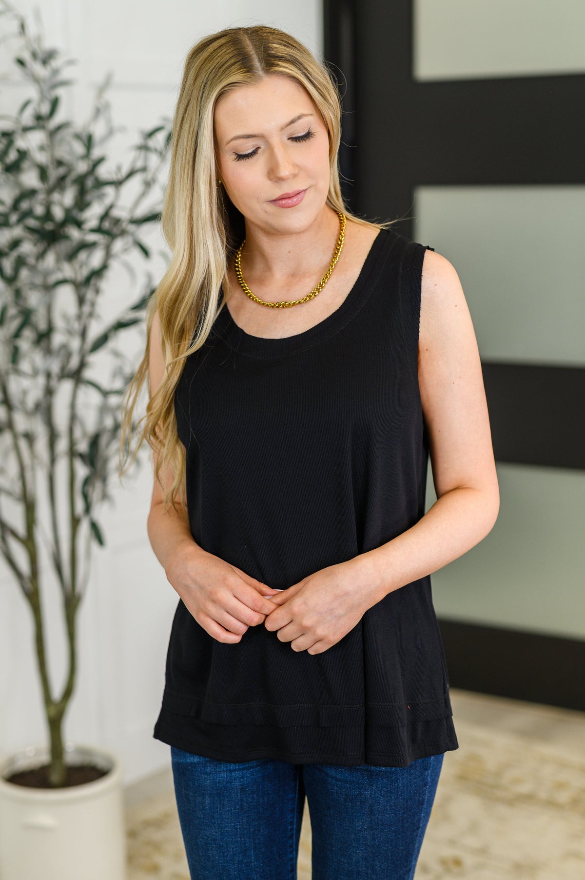 Mellow Muse Relaxed Knit Tank in Black
