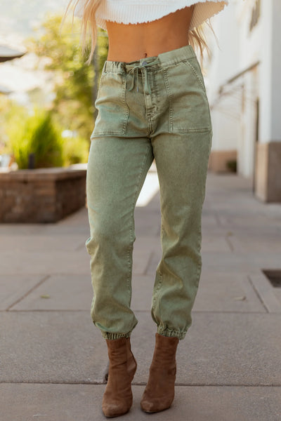 Marrah Cropped Denim Jogger - Olive