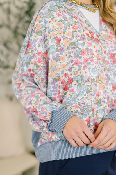 New Opportunities Drop Shoulder Floral Pullover