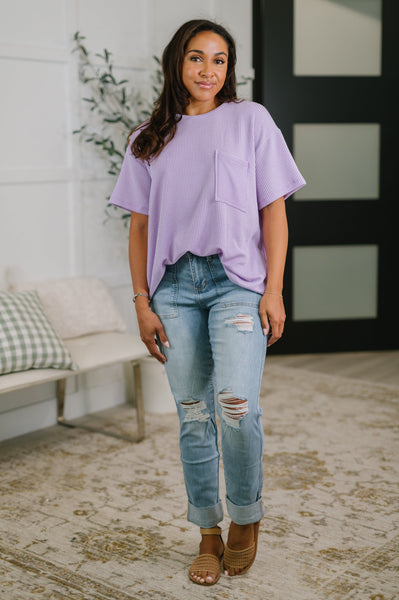 Not That complicated Textured Boxy Tee in Lavender - SIZE 2XL/3XL