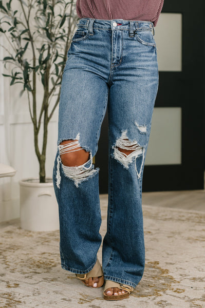 Roseanne High Waist Rigid Magic Column Straight Destructed + Adjustable WS Tabs - SIZE 3/26