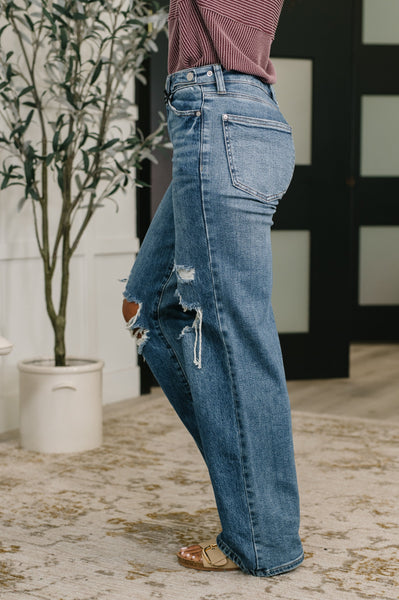Roseanne High Waist Rigid Magic Column Straight Destructed + Adjustable WS Tabs - SIZE 3/26