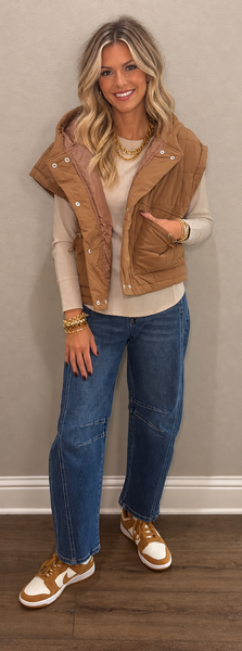Jenla Quilted Puffer Vest - Mocha