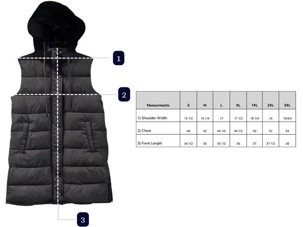 Brendi Black Long Puffer Vest - Black