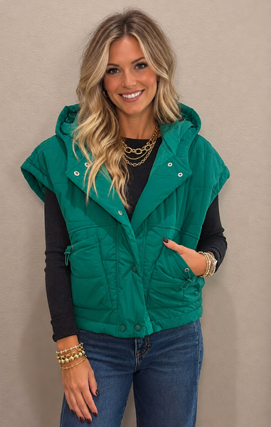 Jenla Quilted Puffer Vest - Green