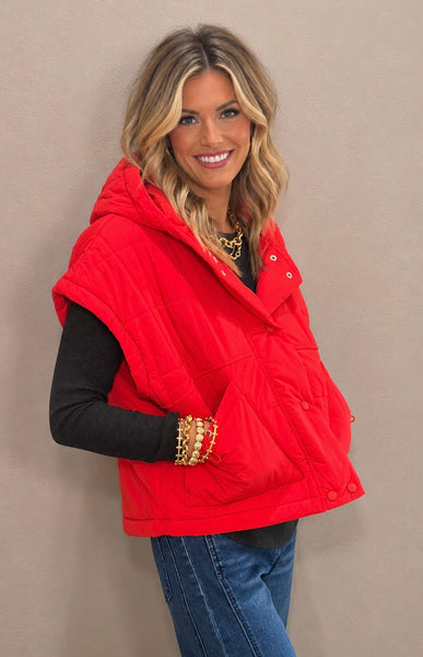 Jenla Quilted Puffer Vest - Red
