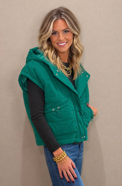 Jenla Quilted Puffer Vest - Green