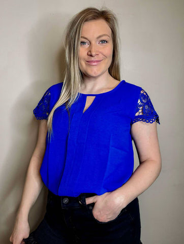 Winslet Lace Sleeve Top - Blue