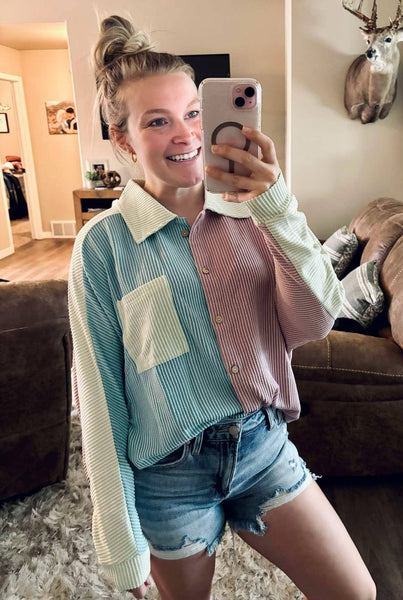 Taffy Colorblock Ribbed Top - SIZE SMALL