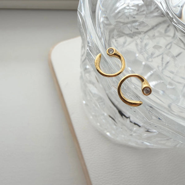 Avarie Bezel Curve Earrings - Gold