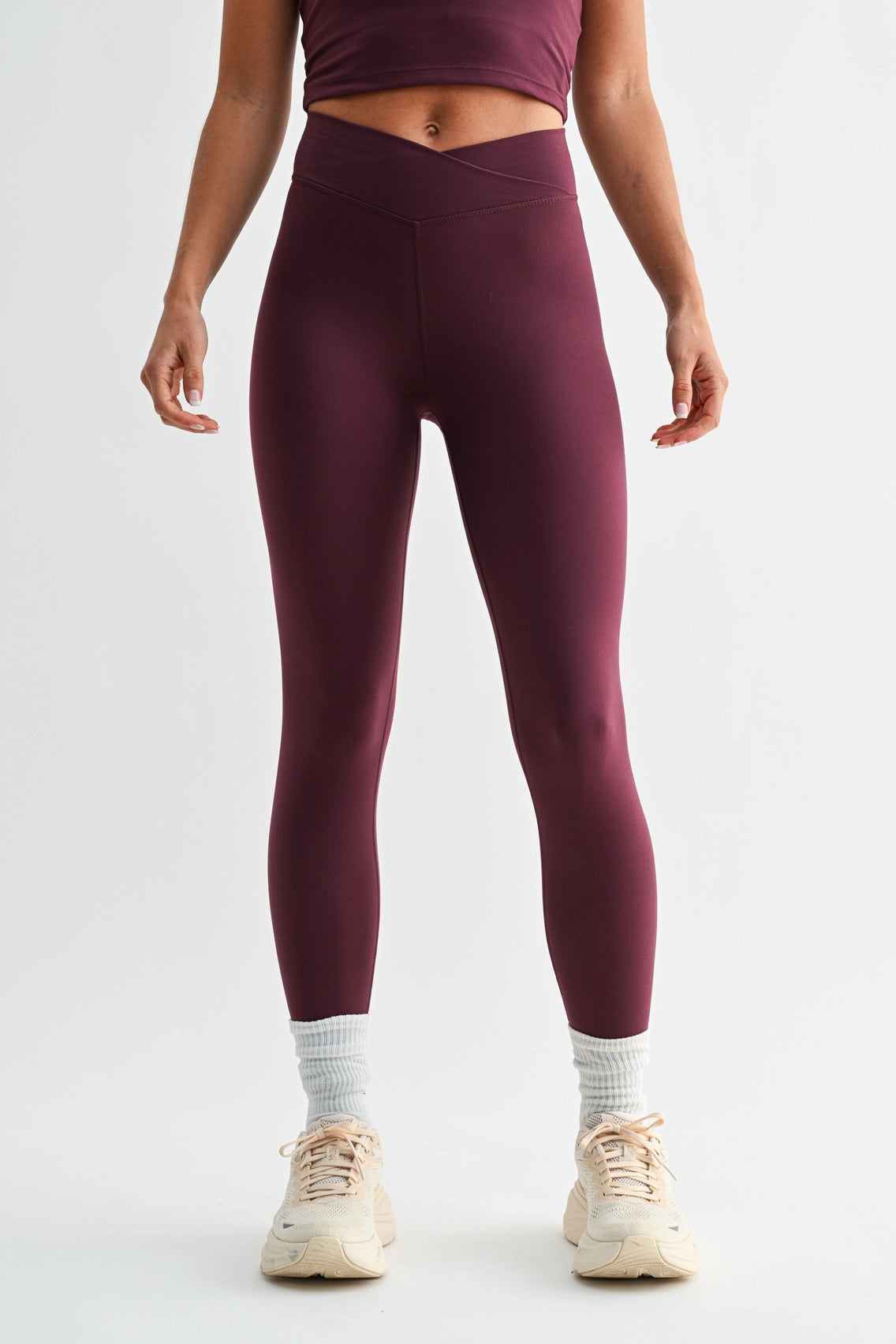 Venice Crossover Waist Leggings - Dark Plum