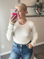 Juniper Long Sleeve Ribbed Bodysuit - Cream - SIZE LARGE