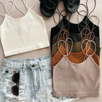 Layering Ribbed Double Strap Brami Tank - Camel