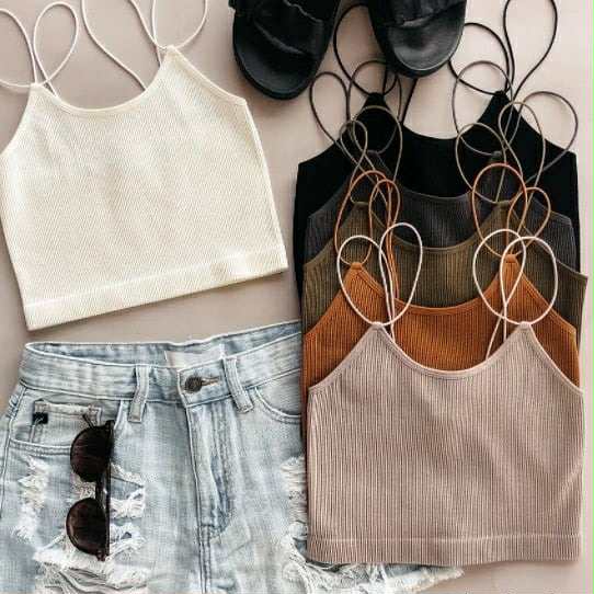 Layering Ribbed Double Strap Brami Tank - Camel