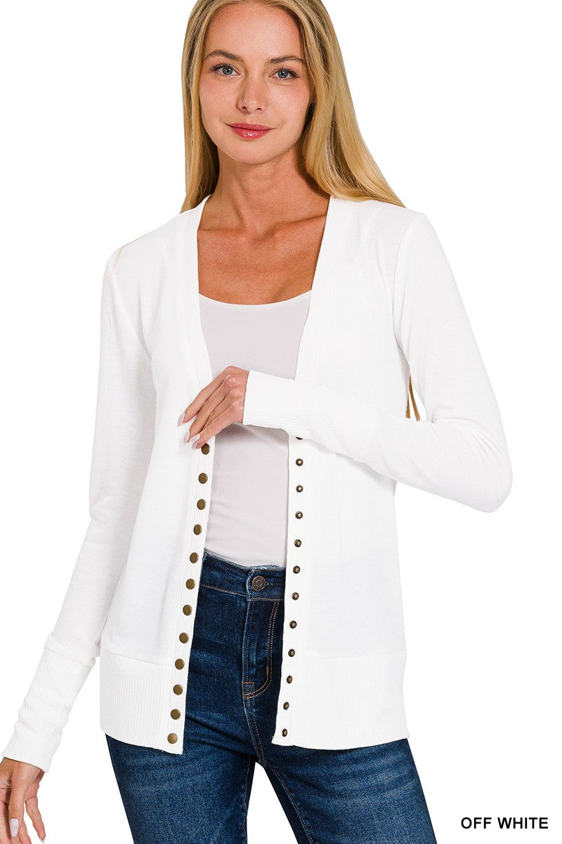 Alexandra Snap Button Cardigan - Off White