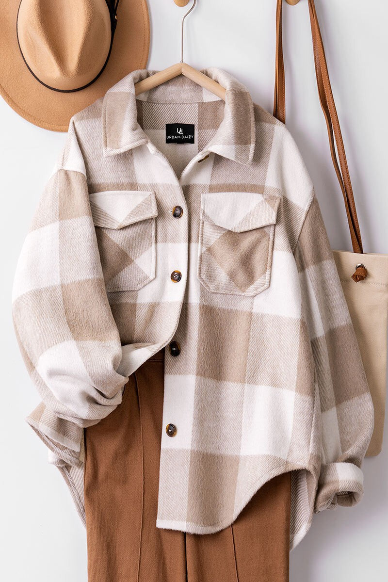 Arica Checkered Shacket - Khaki