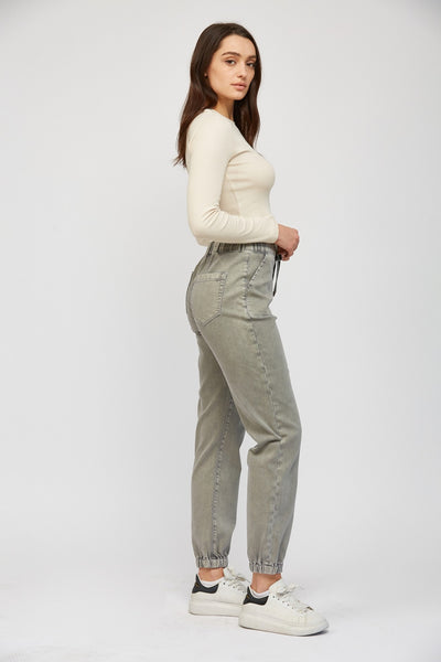 Marrah Cropped Denim Jogger - Ash Grey