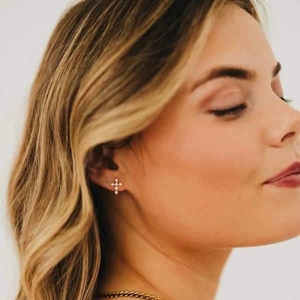Diamond Cross Stud Earrings