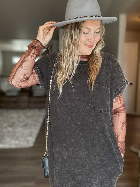 Raven Acid Wash Dress - Black