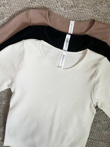Juniper Long Sleeve Ribbed Bodysuit - Cream - SIZE LARGE