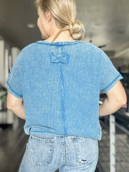 Greer Waffle Knit Top - Blue